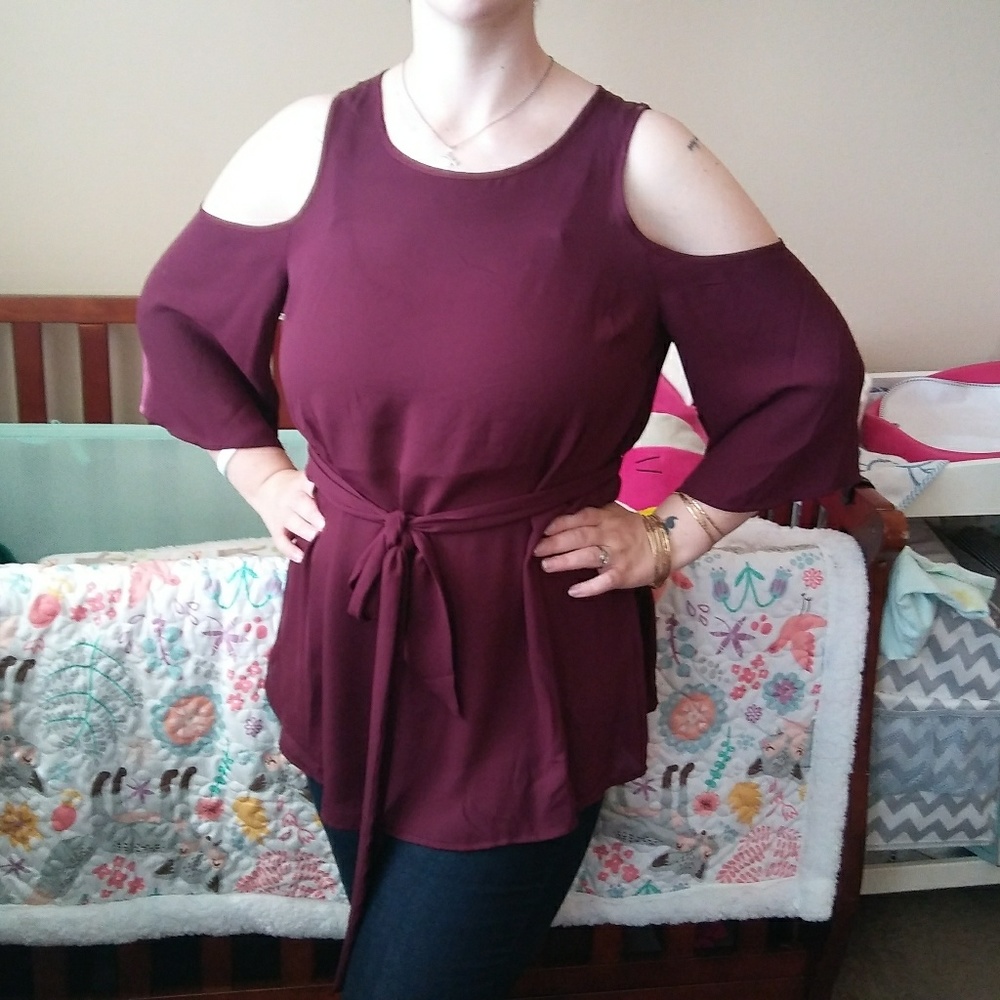Maroon cold shoulder maternity blouse